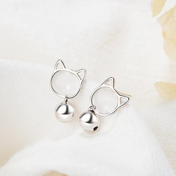 NEW 925 Sterling Silver Cat Bell Earrings - Picture 4 of 6